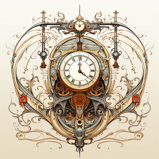 Egyptian clock in surrealist style with delicate lines