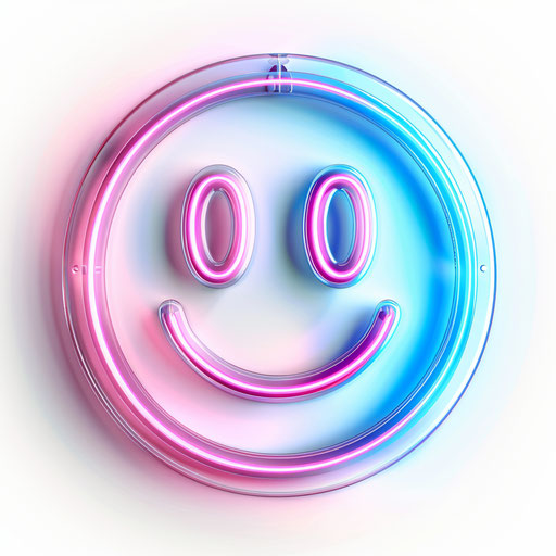 Smiling emoji neon circle on white background