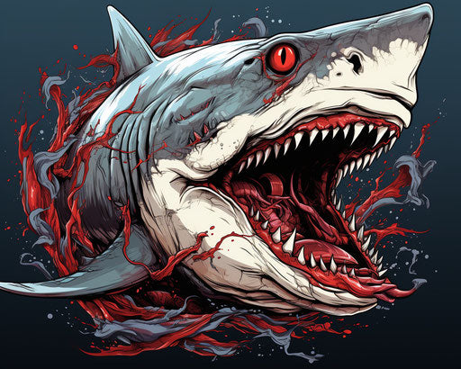 Evil flame shark with a red bite