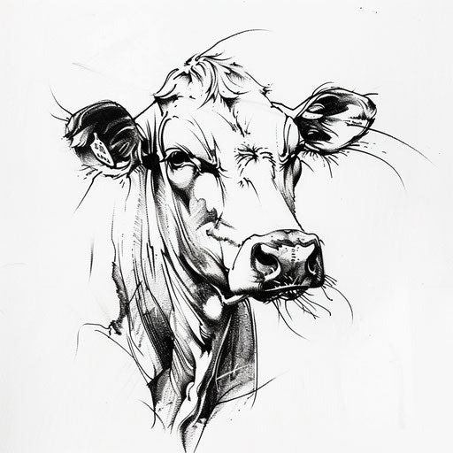Black and white minimalistic cow tattoo