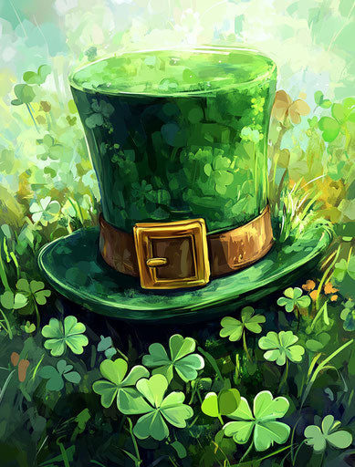 St. Patrick's Day hat surrounded by clovers