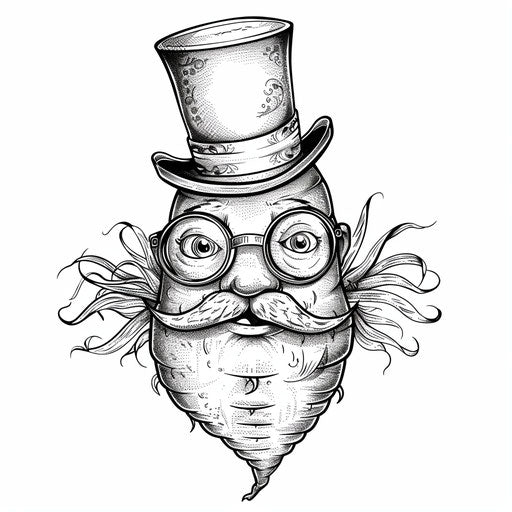 Elegant carrot with top hat and monocle
