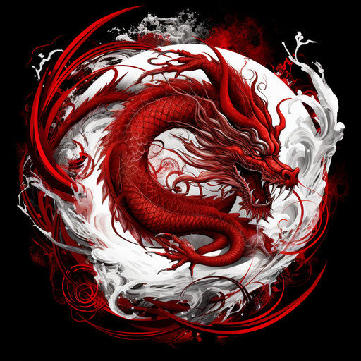 Dragon tattoo in red and white, airbrush art style
