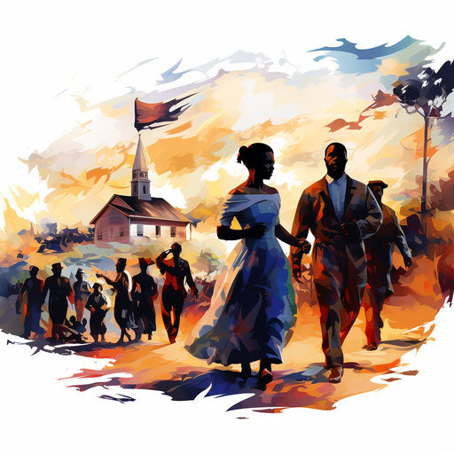 Juneteenth illustration in the style of Impressionistic Art, on white background