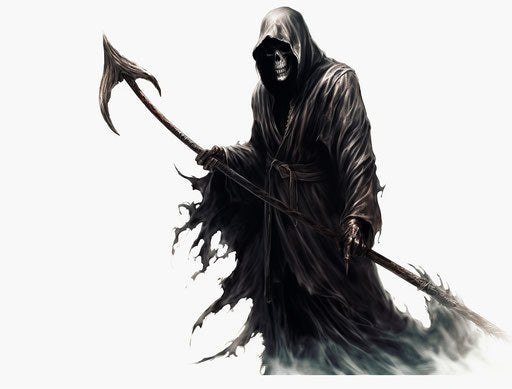 The Death in grisaille with a chrome scythe