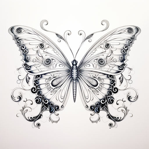 Abstract butterfly on white background, hand-coloring style