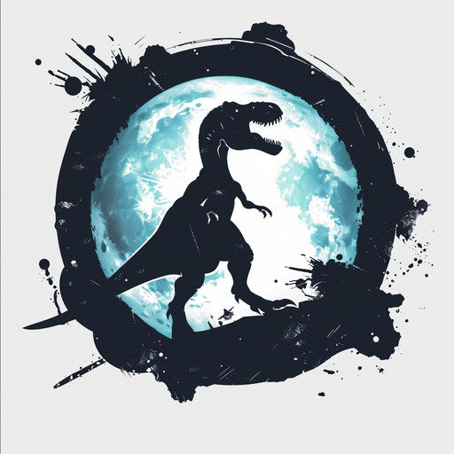 Minimalist T-Rex silhouette with moon, clipart design