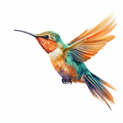Vibrant hummingbird in oil painting style on white background
