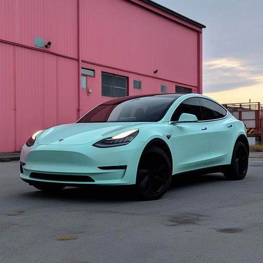 Turquoise electric car