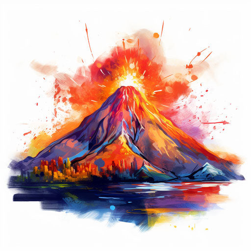 Volcano in Impressionistic Art style on white background