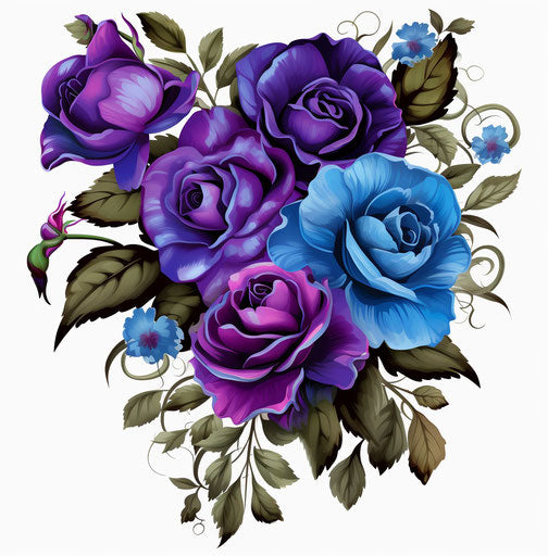 Blue purple flower of roses in traditional Chinese painting style