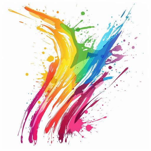 Abstract paint splashes in pride colors, energetic flat tattoo sketch