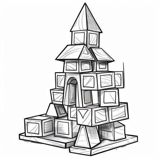 Building blocks tower coloring book page