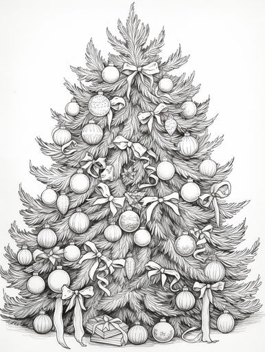 Decorated Christmas tree coloring page