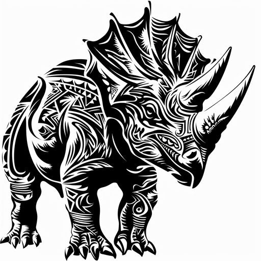 Illustration of a triceratops tattoo design in tribal style on white background