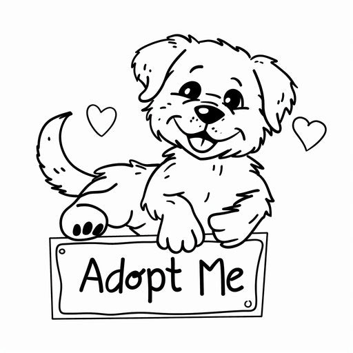 A little puppy with a large 'Adopt Me' sign