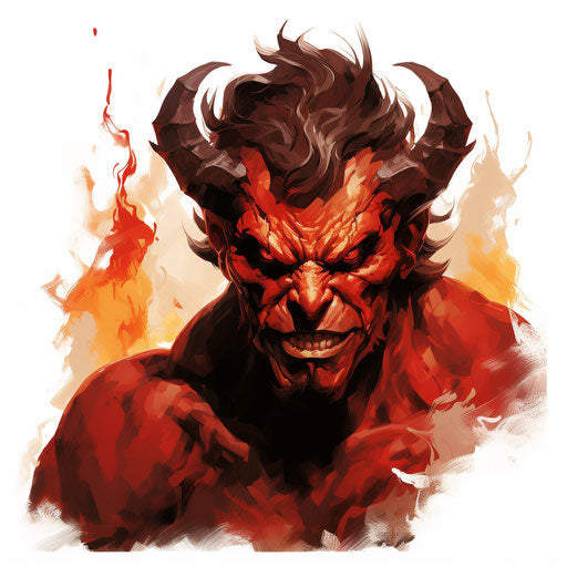 Devil clipart in the style of oil painting, on white background