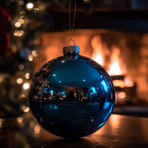 Warm reflection in glossy blue Christmas ball