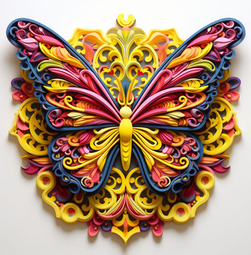 Coloured butterfly sculpture, pj crook style, playful watercolors
