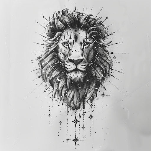 Intricate tattoo of Leo constellation in flat style