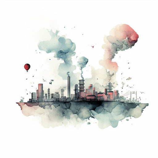 Air pollution clipart in the style of Chiaroscuro Art, on a white background