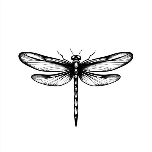 Men's neck tattoo dragonfly silhouette in dark ink