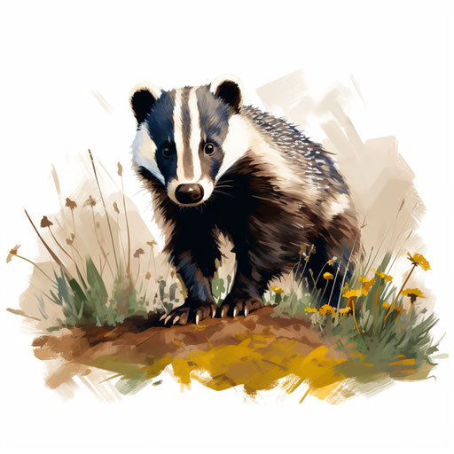 Badger clipart in the style of Oil painting, on a white background