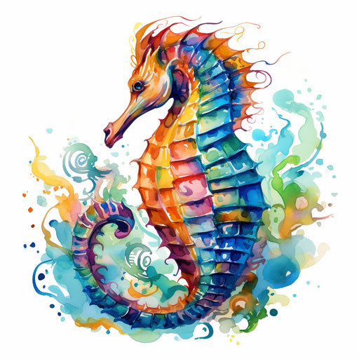 Seahorse clipart in the style of Impressionistic Art, on a white background