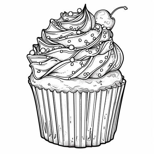 Adorable cupcake with sprinkles, in the style of Teagan White, Coloring book page