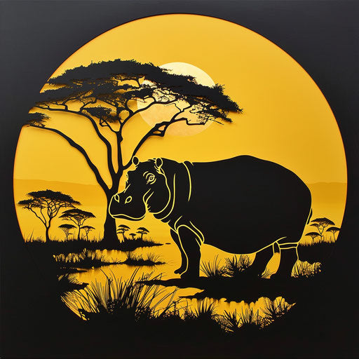 Hippo silhouette in the savanna