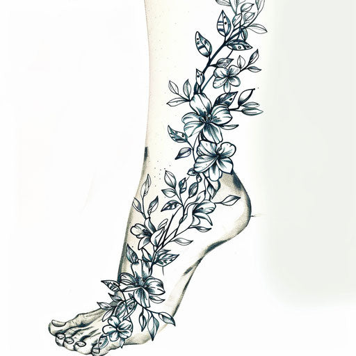 Ankle bracelet with delicate flowers and vines