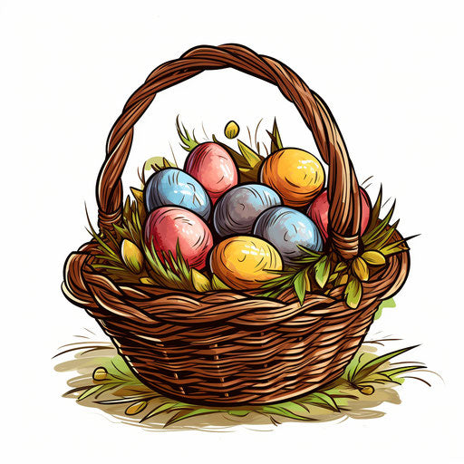 Easter basket in Chiaroscuro Art style, on white background
