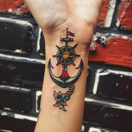 Nautical-themed wrist tattoos for women