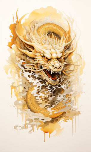 The golden dragon on white background, Akihiko Yoshida style, tattoo