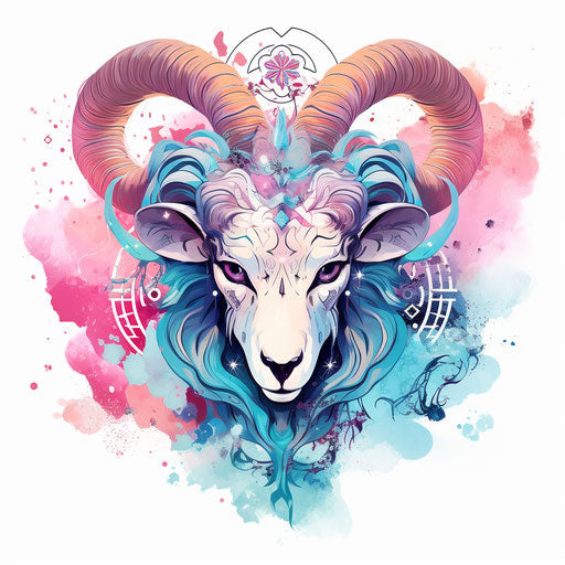 Aries zodiac sign in colorful washes style