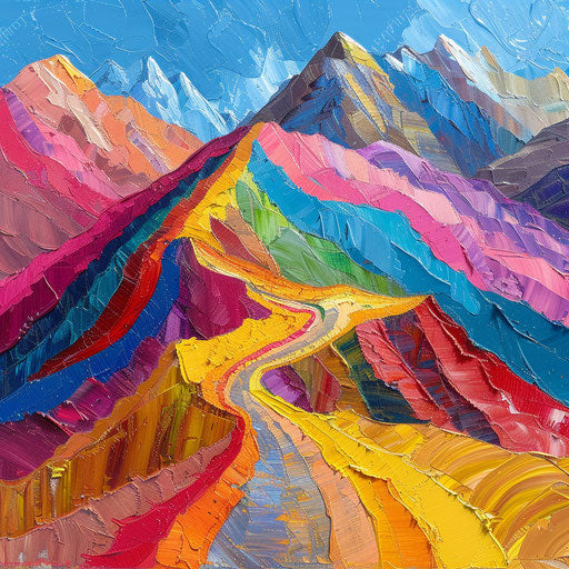 Rainbow mountains in peru as an abstract painting