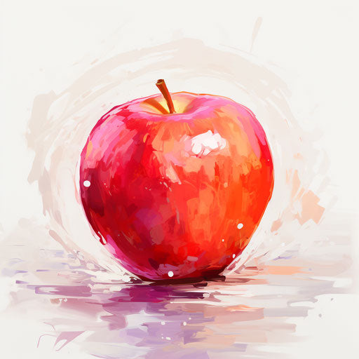 Red apple in Impressionistic Art style on white background