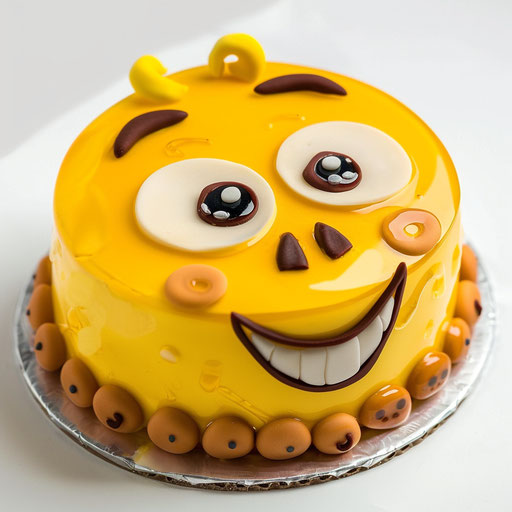 Yellow cake with a smiling emoji face