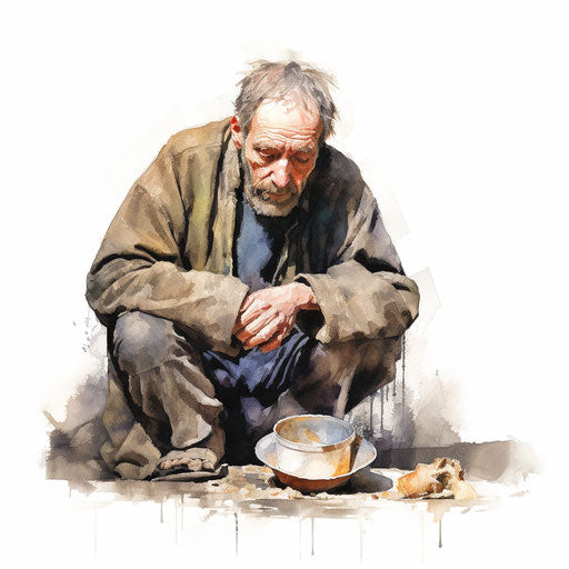 Poverty: Oil painting style on white background