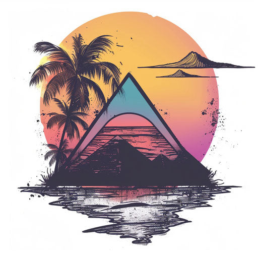 Subtle tattoo sketch with pyramid landscape at sunset