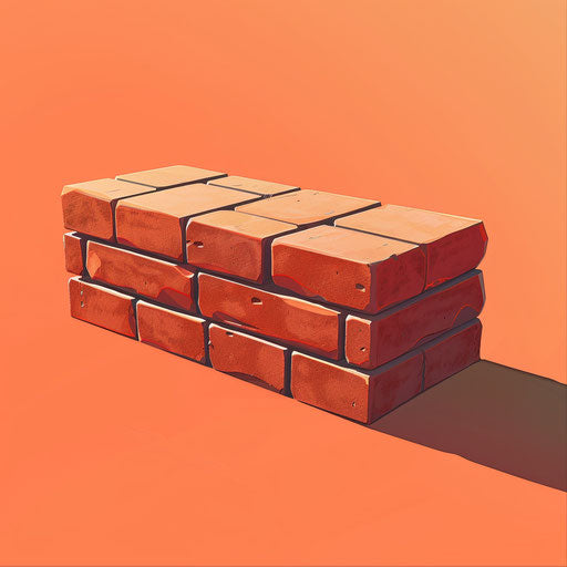 Realistic brick clipart on a flat sunset orange background