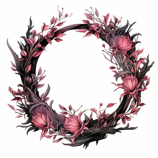 Animal wreath in the style of Chiaroscuro Art, on white background