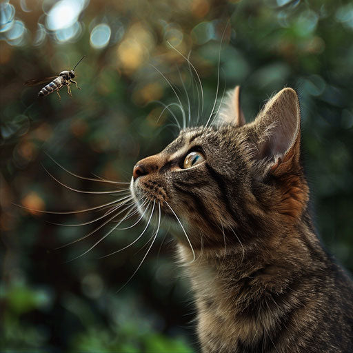 Brown cat staring at an insect