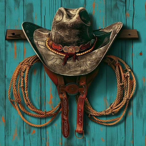 Photo realistic western clipart with flat teal background