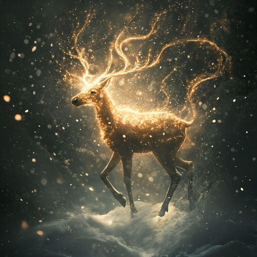 Mystical reindeer in swirling snow