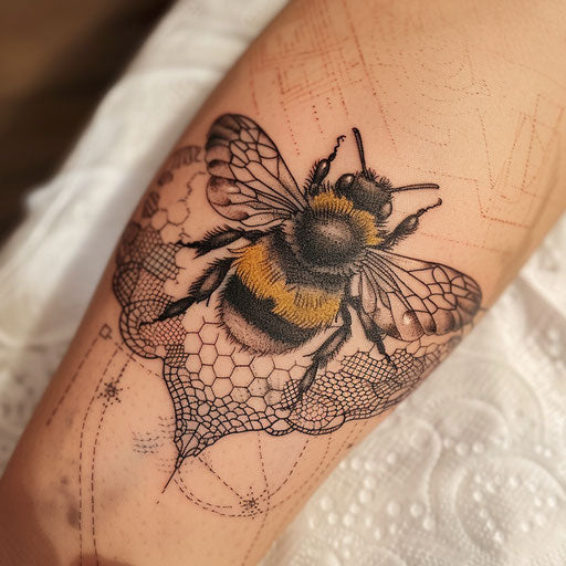 Bumble bee tattoo with lace pattern and elegance