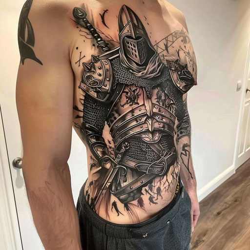 Rib tattoos of a medieval knight