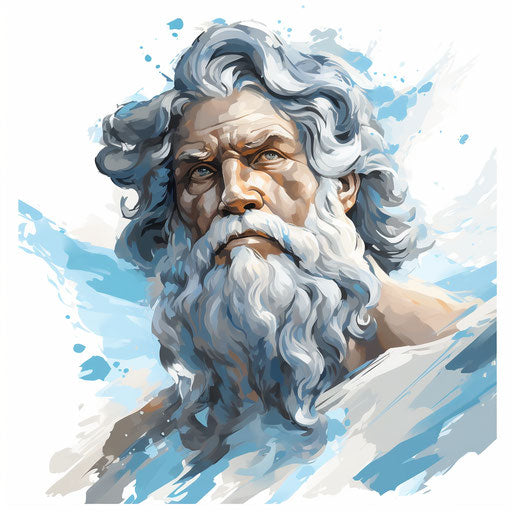 Zeus clipart in the style of Oil painting, on a white background