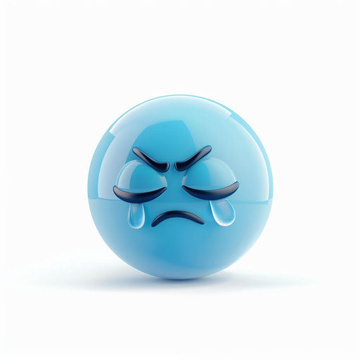 Sad blue ball with steam on white background