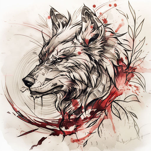 Sketch of a wolf with organic and rustic tattoo lines